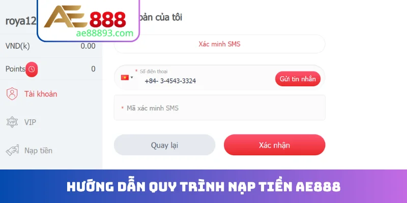 Hướng dẫn quy trình nạp tiền AE888